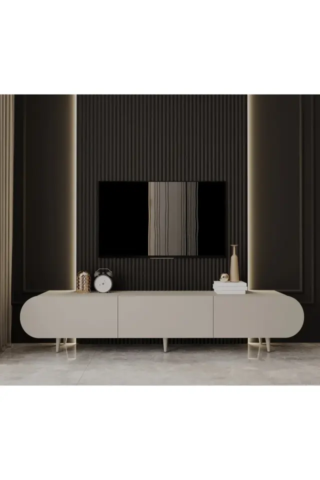 Regulus Mdf 3 Kapaklı Ahşap Ayaklı Country Tv Ünitesi 200 cm (4 renk seçeneği)
