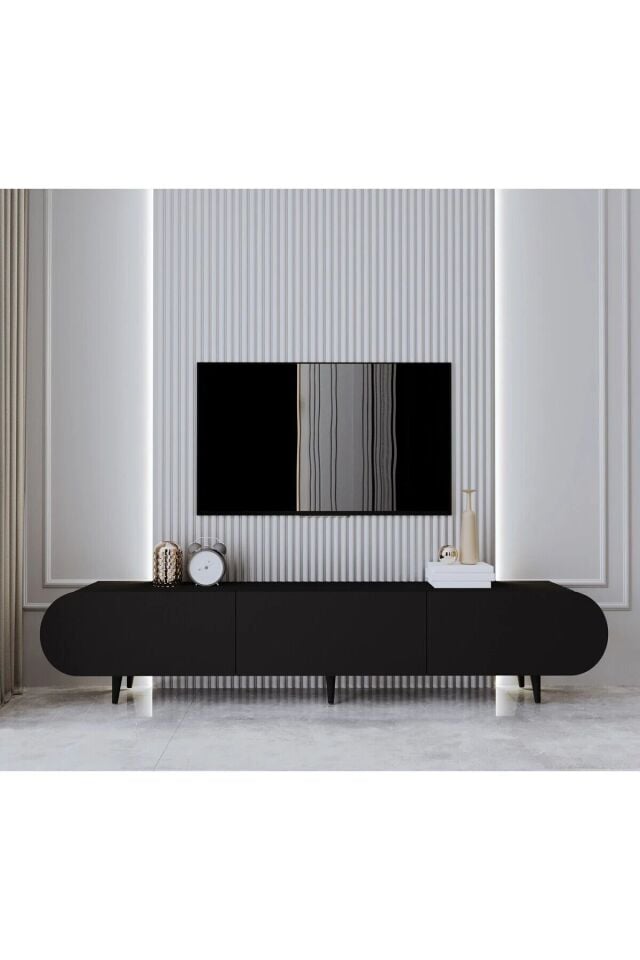 Regulus Mdf 3 Kapaklı Ahşap Ayaklı Country Tv Ünitesi 200 cm (4 renk seçeneği)