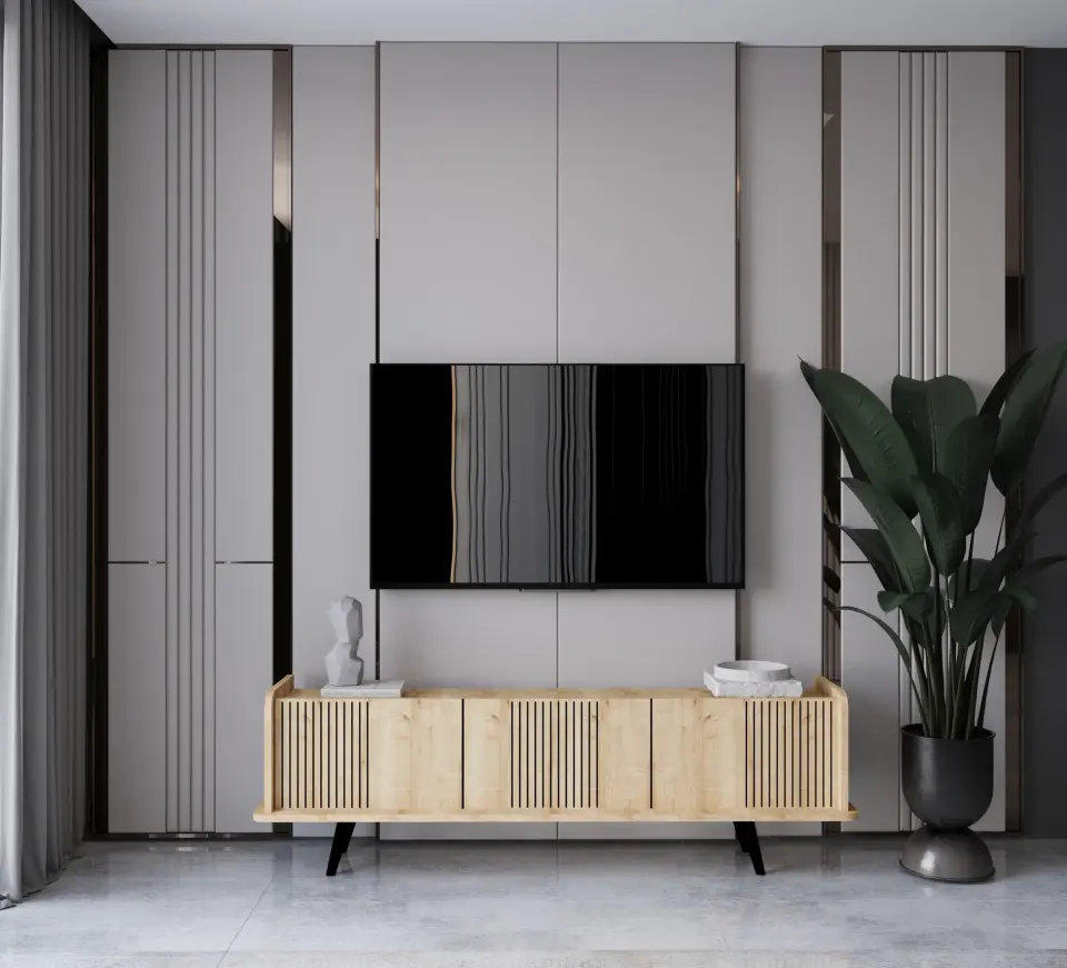 SPİCA SAFİR MEŞE RENGİ MDF AHŞAP AYAKLI TV ÜNİTESİ (140 cm,160 cm,180 cm,)
