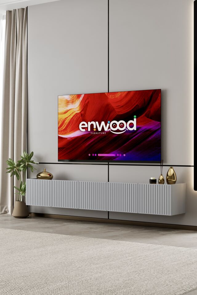 Capella Tv Ünitesi 200 cm 5 kapaklı duvara monte MDF (8 renk seçeneği) SİS GRİ