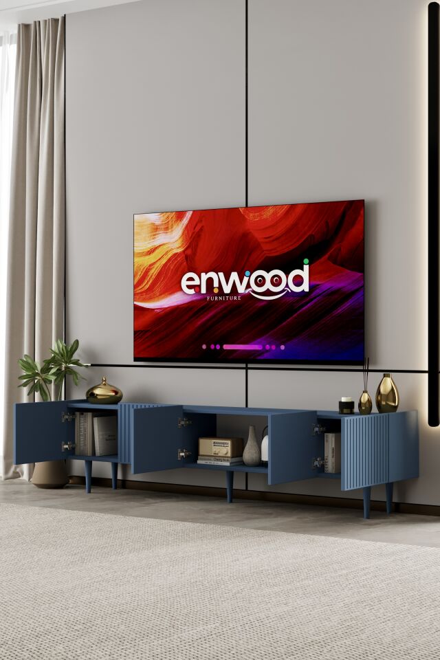 Capella Tv Ünitesi 200 cm 5 kapaklı duvara monte MDF (8 renk seçeneği) DUMAN MAVİ