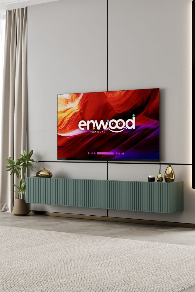 Capella Tv Ünitesi 200 cm 5 kapaklı duvara monte MDF (8 renk seçeneği) ZEYTİN TAŞI