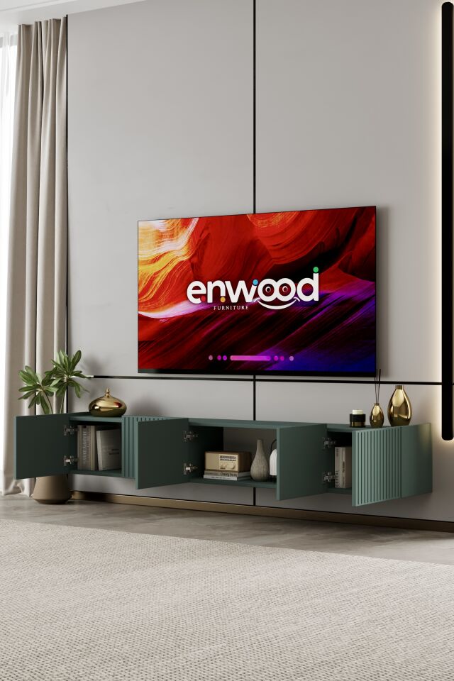 Capella Tv Ünitesi 200 cm 5 kapaklı duvara monte MDF (8 renk seçeneği) ZEYTİN TAŞI