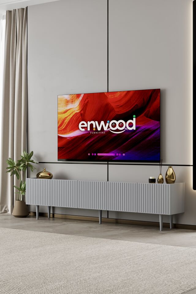 Capella Tv Ünitesi 200 cm 5 kapaklı ayaklı MDF (8 renk seçeneği) SİS GRİ