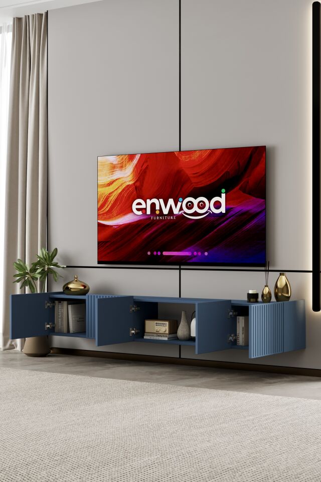 Capella Tv Ünitesi 200 cm 5 kapaklı ayaklı MDF (8 renk seçeneği) DUMAN MAVİ