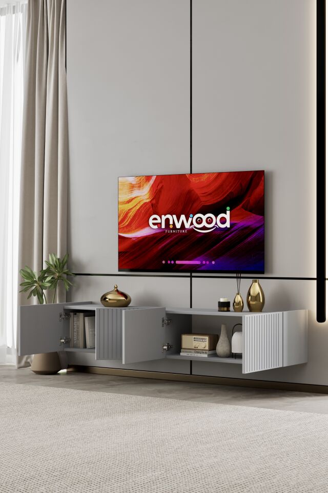 Capella Tv Ünitesi 180 cm 4 kapaklı duvara monte MDF (8 renk seçeneği) SİS GRİ