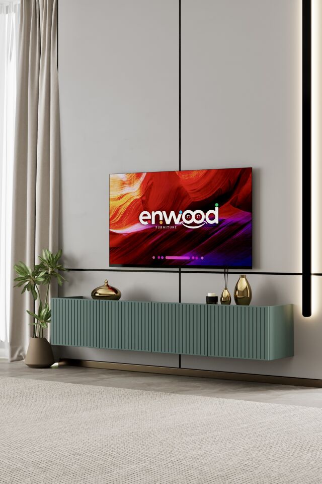 Capella Tv Ünitesi 180 cm 4 kapaklı duvara monte MDF (8 renk seçeneği) ZEYTİN TAŞI