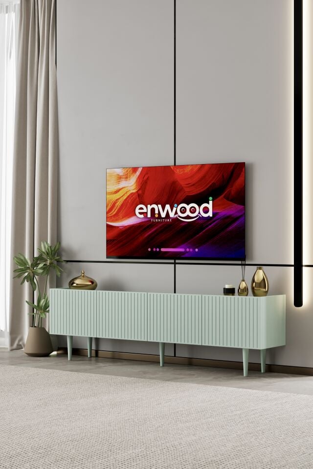 Capella 180 cm TV Ünitesi 4 Kapaklı Ayaklı MDF MİNT YEŞİLİ
