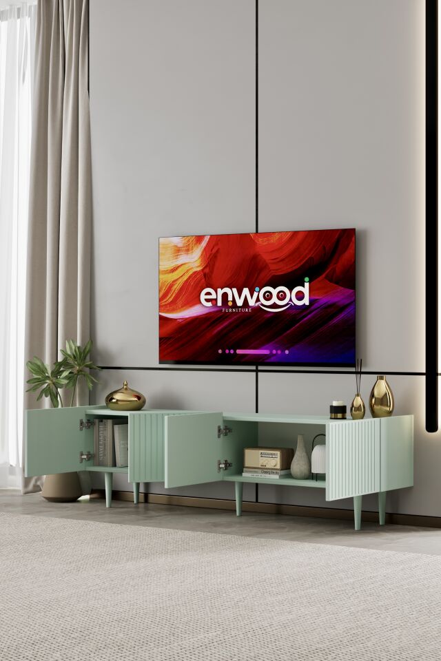 Capella Tv Ünitesi 180 cm 4 kapaklı ayaklı MDF (8 renk seçeneği) MİNT YEŞİLİ