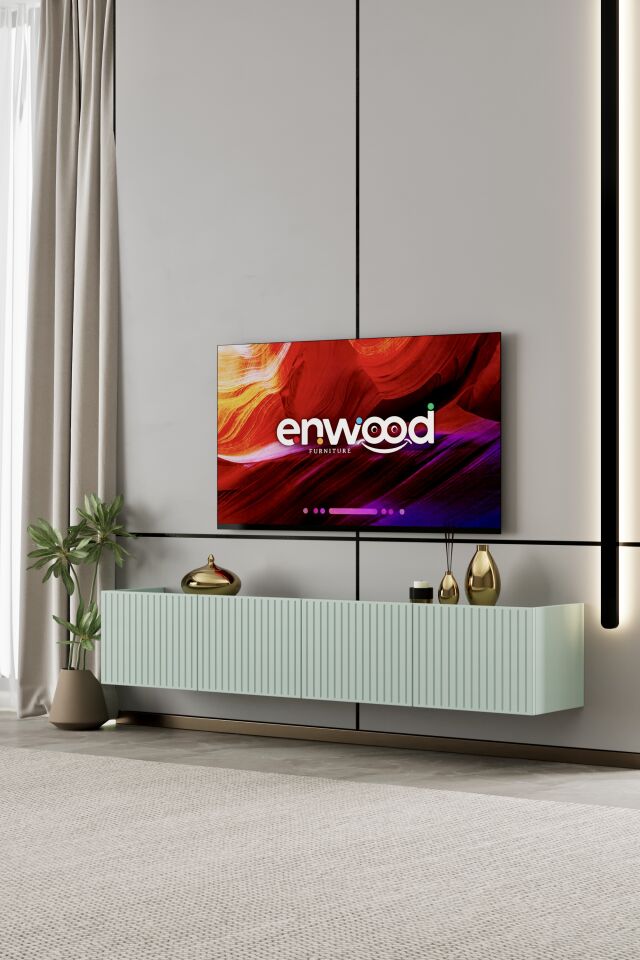 Capella Tv Ünitesi 160 cm 6 kapaklı duvara monte MDF (8 renk seçeneği) MİNT YEŞİLİ