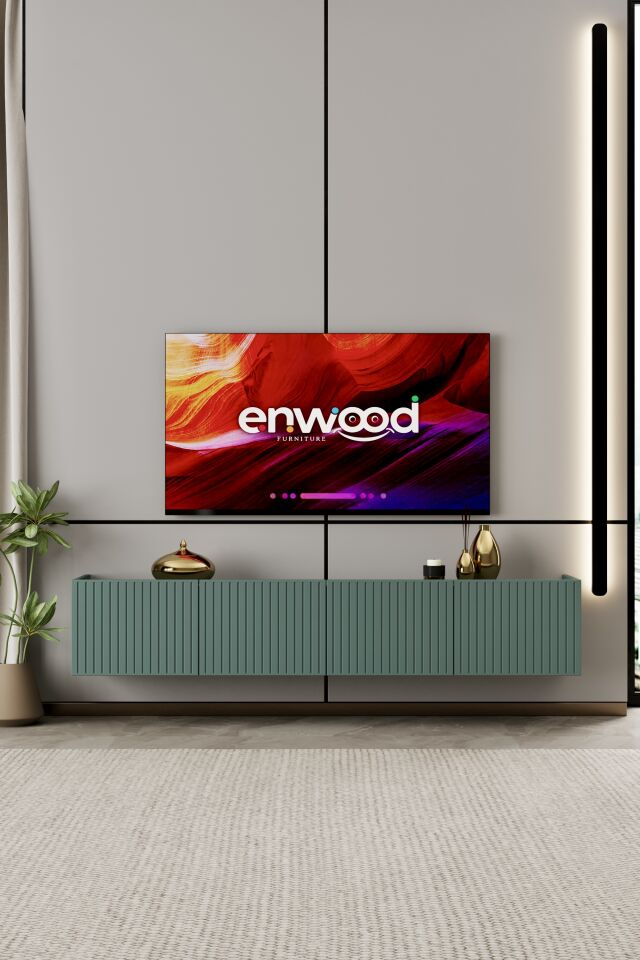 Capella Tv Ünitesi 160 cm 6 kapaklı duvara monte MDF (8 renk seçeneği) ZEYTİN TAŞI