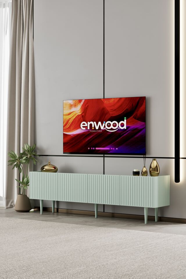 Capella Tv Ünitesi 160 cm 4 kapaklı ayaklı MDF (8 renk seçeneği) MİNT YEŞİLİ