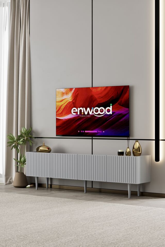 Capella Tv Ünitesi 160 cm 4 kapaklı ayaklı MDF (8 renk seçeneği) SİS GRİ