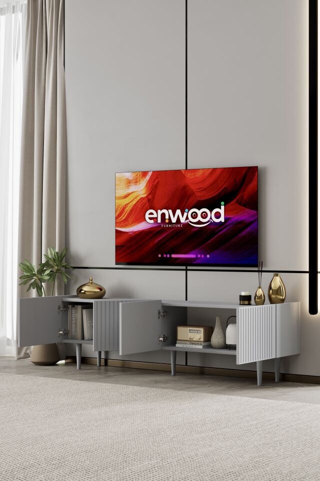 Capella Tv Ünitesi 160 cm 4 kapaklı ayaklı MDF (8 renk seçeneği) SİS GRİ