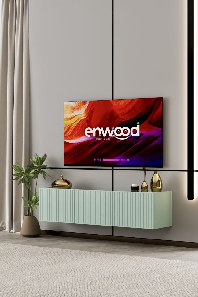 Capella Tv Ünitesi 140 cm 3 kapaklı duvara monte MDF (8 renk seçeneği) MİNT YEŞİLİ