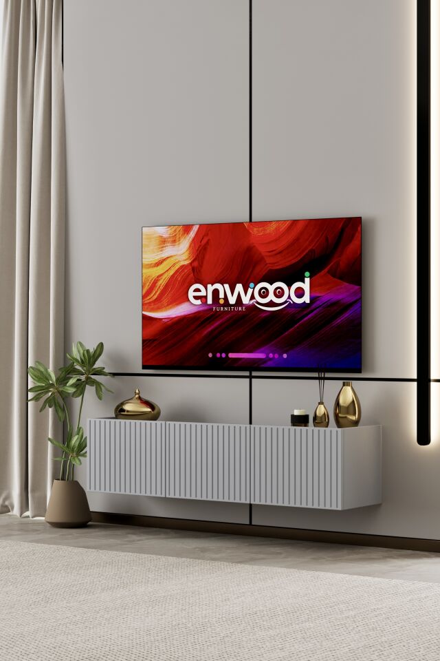 Capella Tv Ünitesi 140 cm 3 kapaklı duvara monte MDF (8 renk seçeneği) SİS GRİ