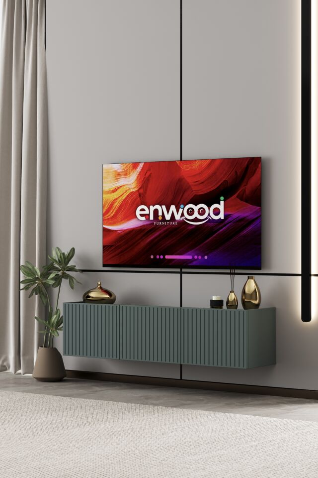 Capella Tv Ünitesi 140 cm 3 kapaklı duvara monte MDF (8 renk seçeneği) ZEYTİN TAŞI