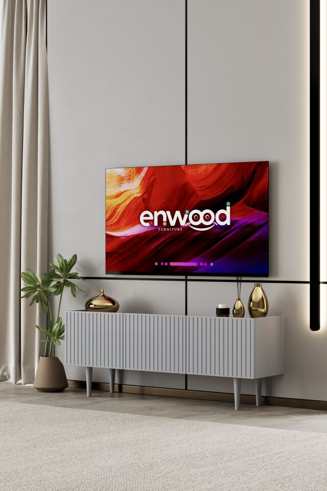 Capella Tv Ünitesi 140 cm 3 kapaklı ayaklı MDF (8 renk seçeneği) SİS GRİ