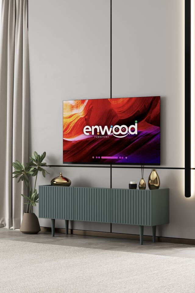 Capella Tv Ünitesi 140 cm 3 kapaklı ayaklı MDF (8 renk seçeneği) ZEYTİN TAŞI