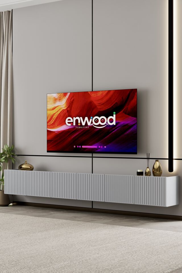 Capella Tv Ünitesi 240 cm 6 kapaklı duvara monte MDF (8 renk seçeneği) SİS GRİ