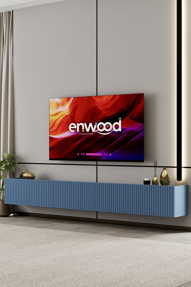 Capella Tv Ünitesi 240 cm 6 kapaklı duvara monte MDF (8 renk seçeneği) DUMAN MAVİ