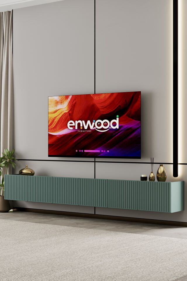 Capella Tv Ünitesi 240 cm 6 kapaklı duvara monte MDF (8 renk seçeneği) ZEYTİN TAŞI