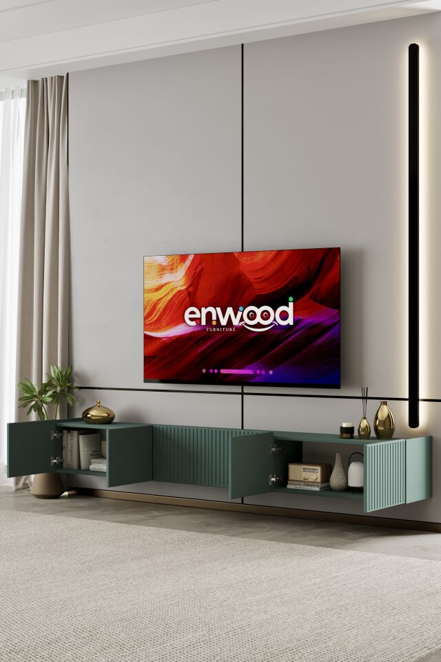 Capella Tv Ünitesi 240 cm 6 kapaklı duvara monte MDF (8 renk seçeneği) ZEYTİN TAŞI