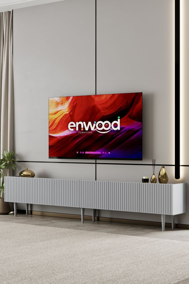 Capella Tv Ünitesi 240 cm 6 kapaklı ayaklı MDF (8 renk seçeneği) SİS GRİ