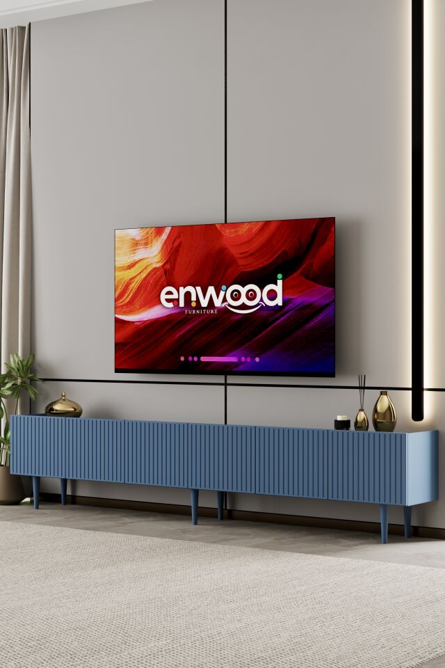 Capella Tv Ünitesi 240 cm 6 kapaklı ayaklı MDF (8 renk seçeneği) DUMAN MAVİ