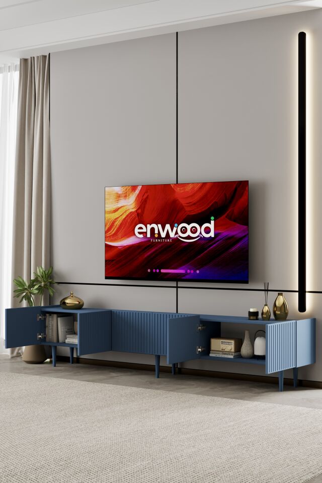 Capella Tv Ünitesi 240 cm 6 kapaklı ayaklı MDF (8 renk seçeneği) DUMAN MAVİ