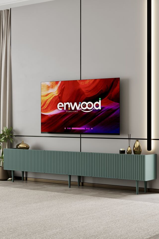 Capella Tv Ünitesi 240 cm 6 kapaklı ayaklı MDF (8 renk seçeneği) ZEYTİN TAŞI
