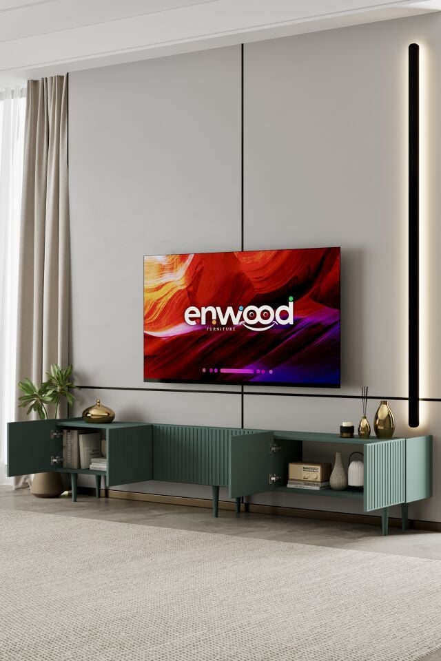 Capella TV Ünitesi 240 cm 6 Kapaklı Ayaklı MDF ZEYTİN TAŞI