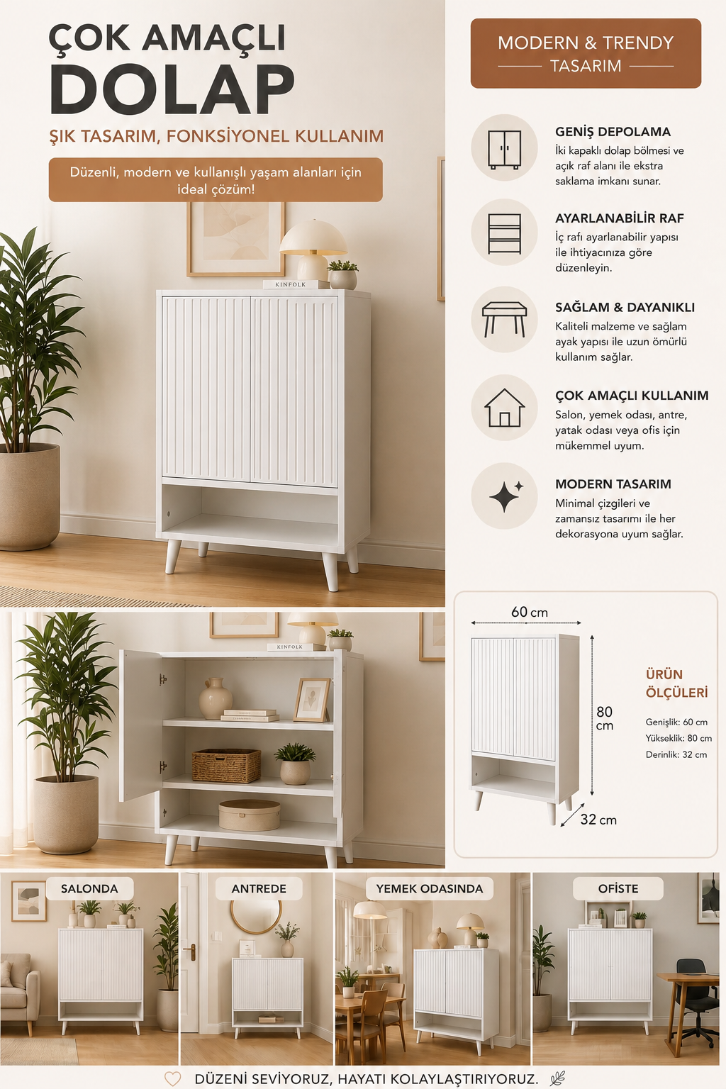 Capella MDF Çok Amaçlı Dolap 60 cm