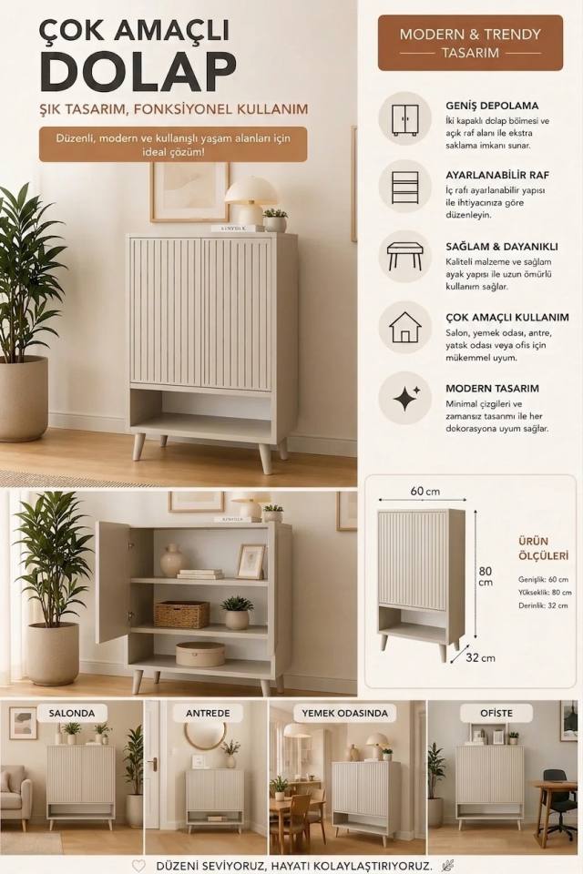 Capella MDF Çok Amaçlı Dolap 60 cm