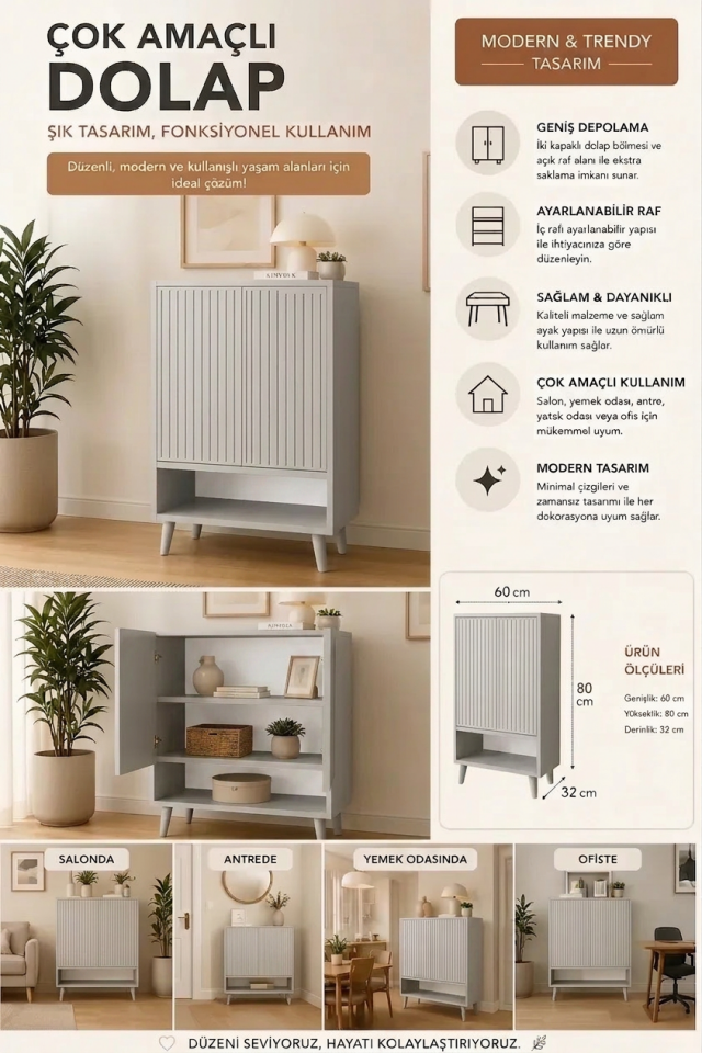 Capella MDF Çok Amaçlı Dolap 60 cm