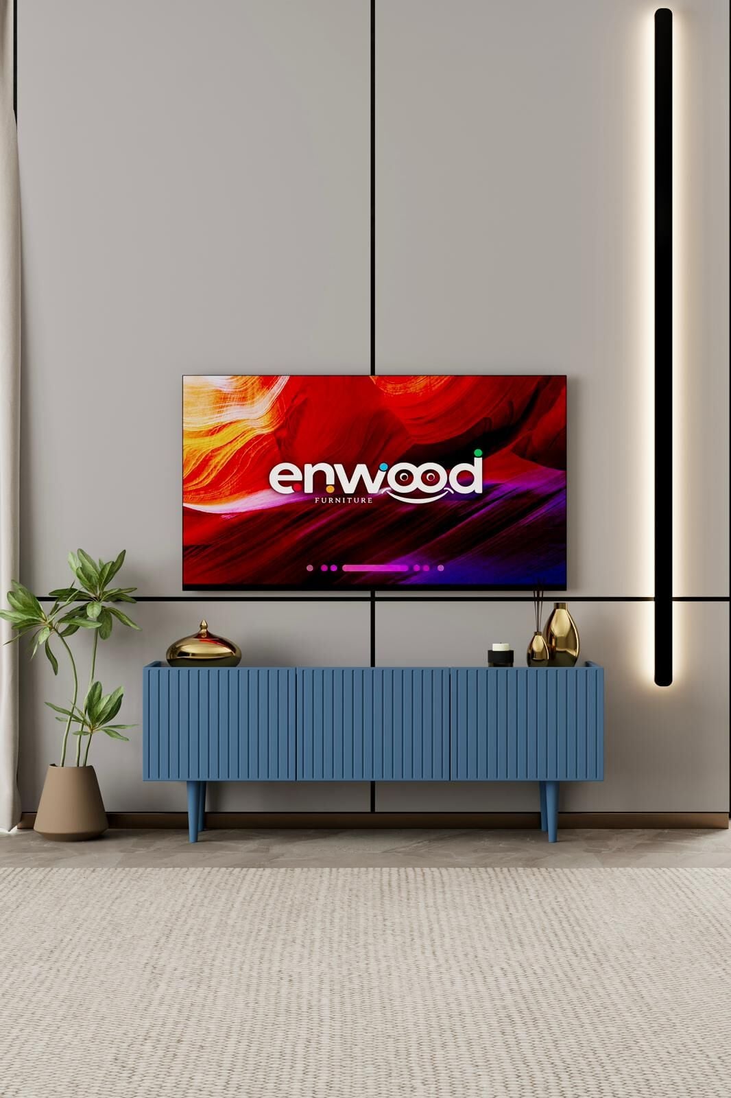 Capella 120 cm Ayaklı TV Ünitesi | Kapaklı Raflı MDF DUMAN MAVİ