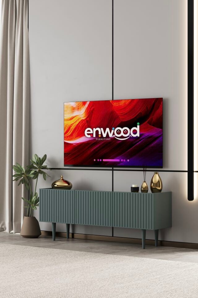 Capella 120 cm Ayaklı TV Ünitesi | Kapaklı Raflı MDF ZEYTİN TAŞI