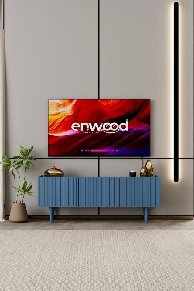 Capella TV Ünitesi 140 cm 3 Kapaklı Ayaklı MDF DUMAN MAVİ