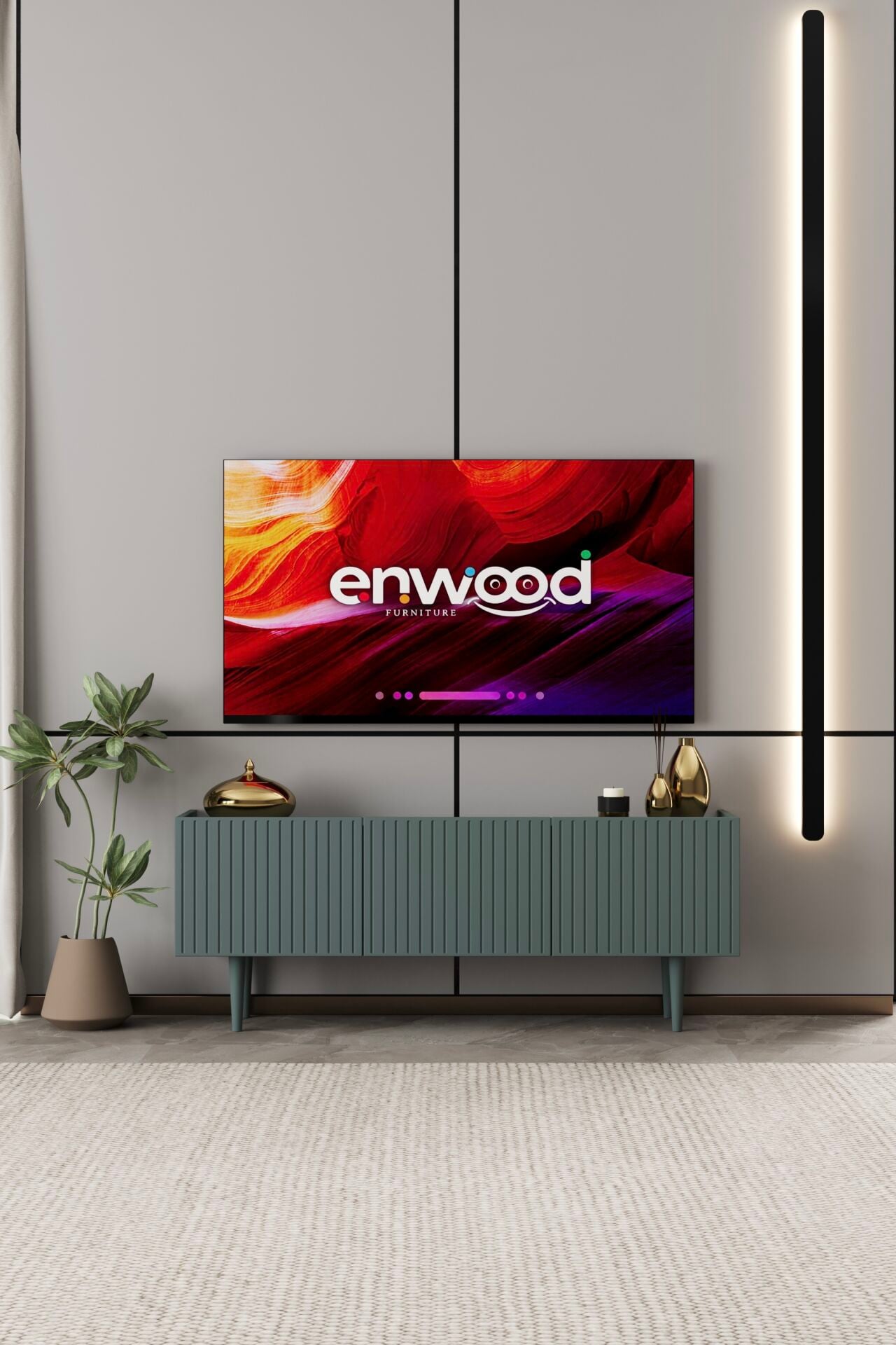 Capella TV Ünitesi 140 cm 3 Kapaklı Ayaklı MDF ZEYTİN TAŞI
