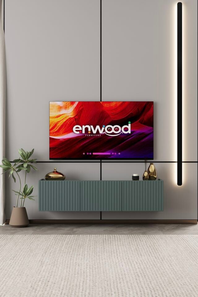 Capella TV Ünitesi 140 cm 3 Kapaklı Duvara Monte MDF ZEYTİN TAŞI