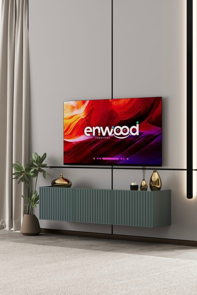 Capella TV Ünitesi 140 cm 3 Kapaklı Duvara Monte MDF ZEYTİN TAŞI