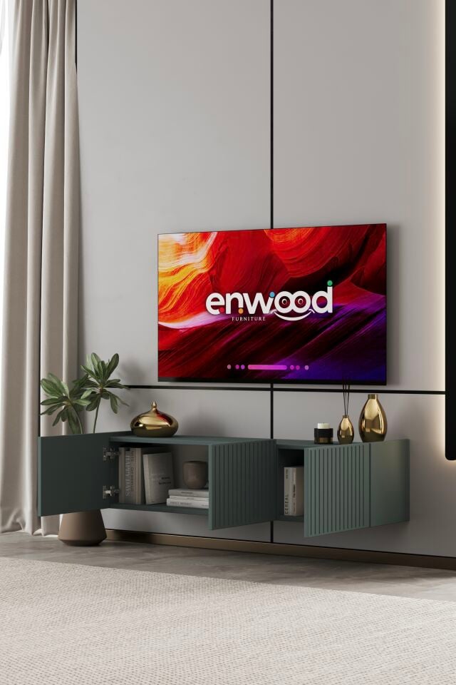 Capella TV Ünitesi 140 cm 3 Kapaklı Duvara Monte MDF ZEYTİN TAŞI