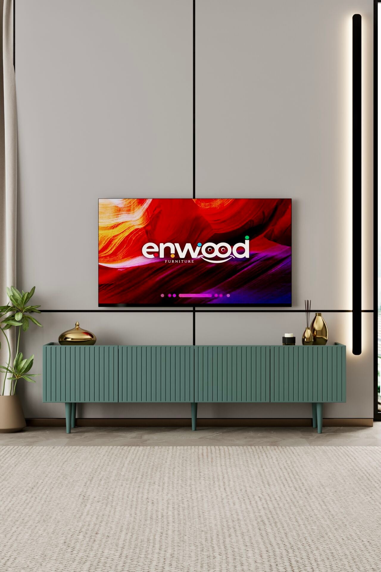 Capella TV Ünitesi 160 cm 4 Kapaklı Ayaklı MDF ZEYTİN TAŞI