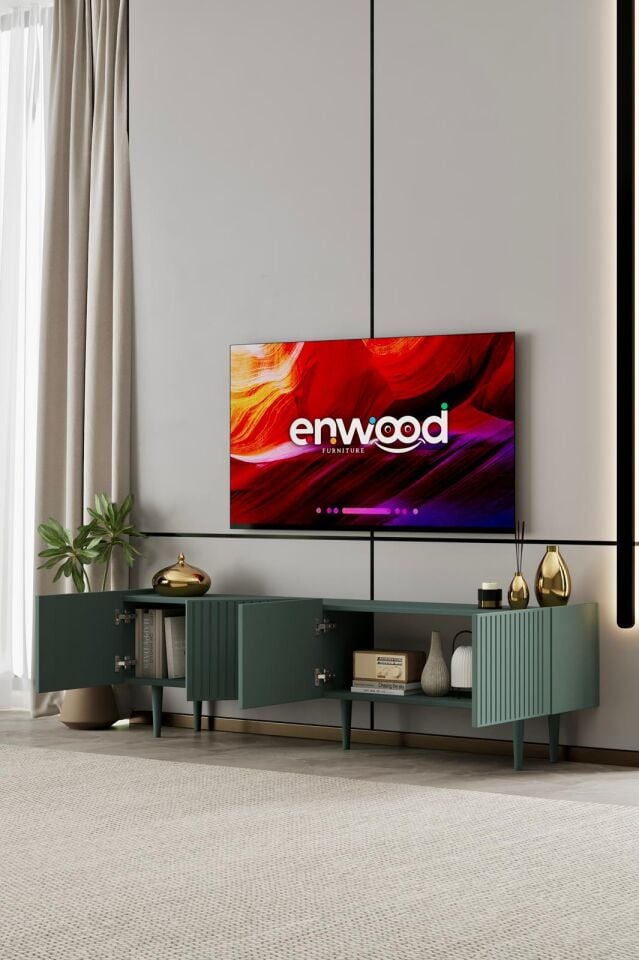 Capella TV Ünitesi 160 cm 4 Kapaklı Ayaklı MDF ZEYTİN TAŞI