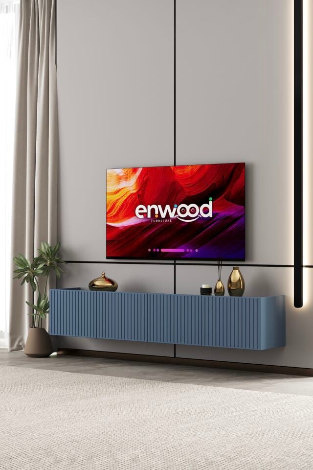 Capella TV Ünitesi 160 cm 4 Kapaklı Duvara Monte MDF DUMAN MAVİ