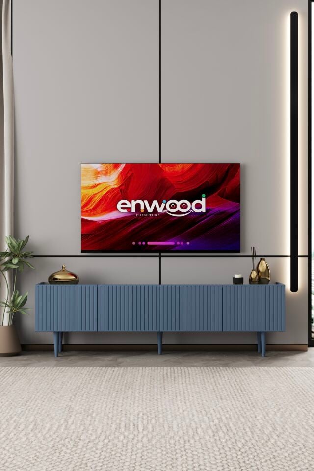 Capella 180 cm TV Ünitesi 4 Kapaklı Ayaklı MDF DUMAN MAVİ
