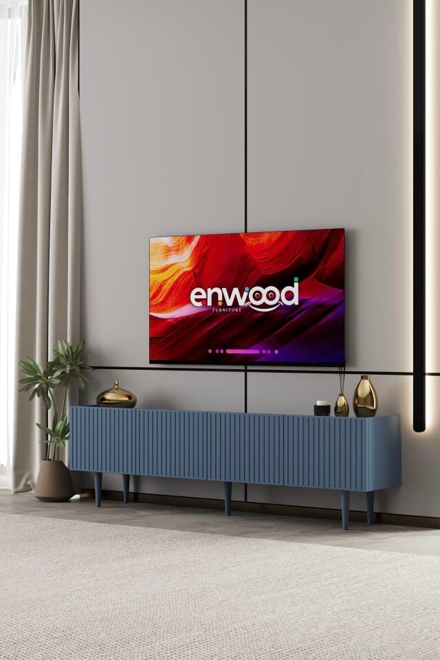 Capella 180 cm TV Ünitesi 4 Kapaklı Ayaklı MDF DUMAN MAVİ