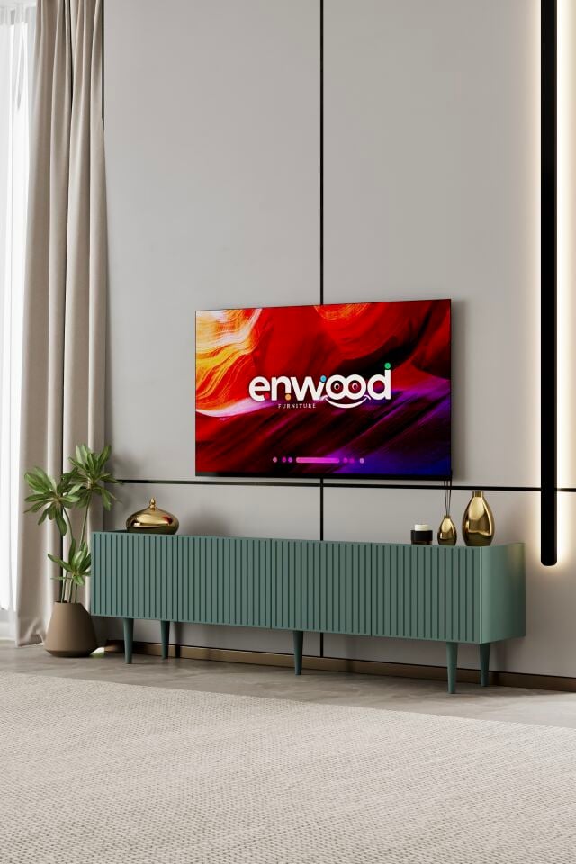 Capella 180 cm TV Ünitesi 4 Kapaklı Ayaklı MDF ZEYTİN TAŞI