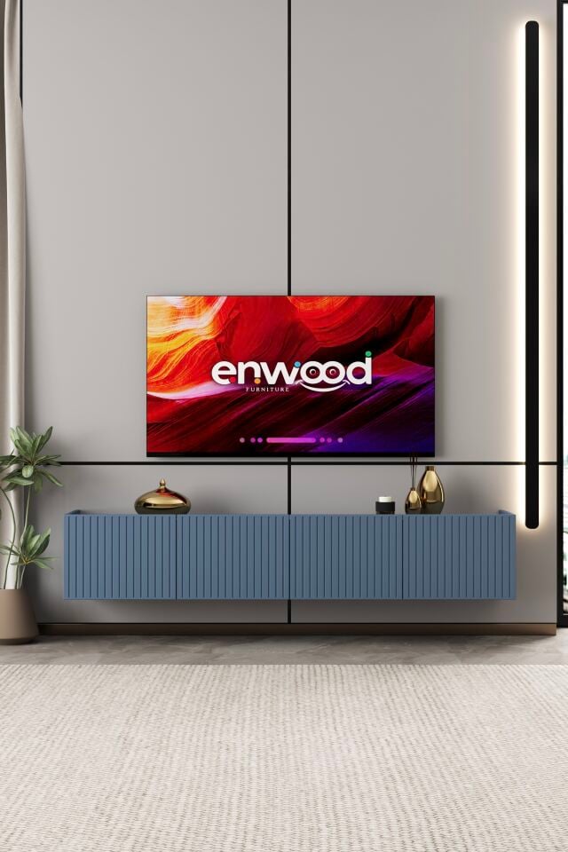 Capella TV Ünitesi 180 cm 4 Kapaklı Duvara Monte MDF DUMAN MAVİ