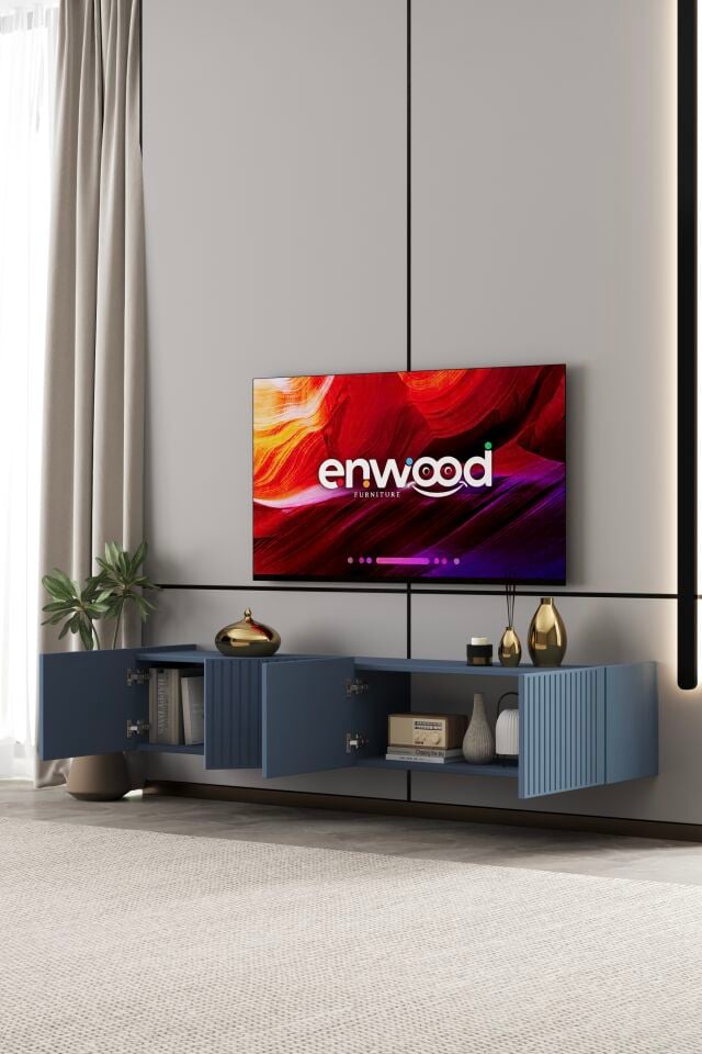 Capella TV Ünitesi 180 cm 4 Kapaklı Duvara Monte MDF DUMAN MAVİ